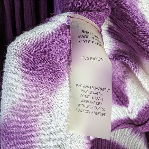 Soft Surroundings Deep Plum White Cold Shoulder Tie Dye Crinkle Top Size M - Picture 7 of 7